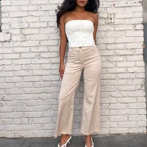 NWT self contrast beige straight legs pants sz xs / Waist 25 inseam 27